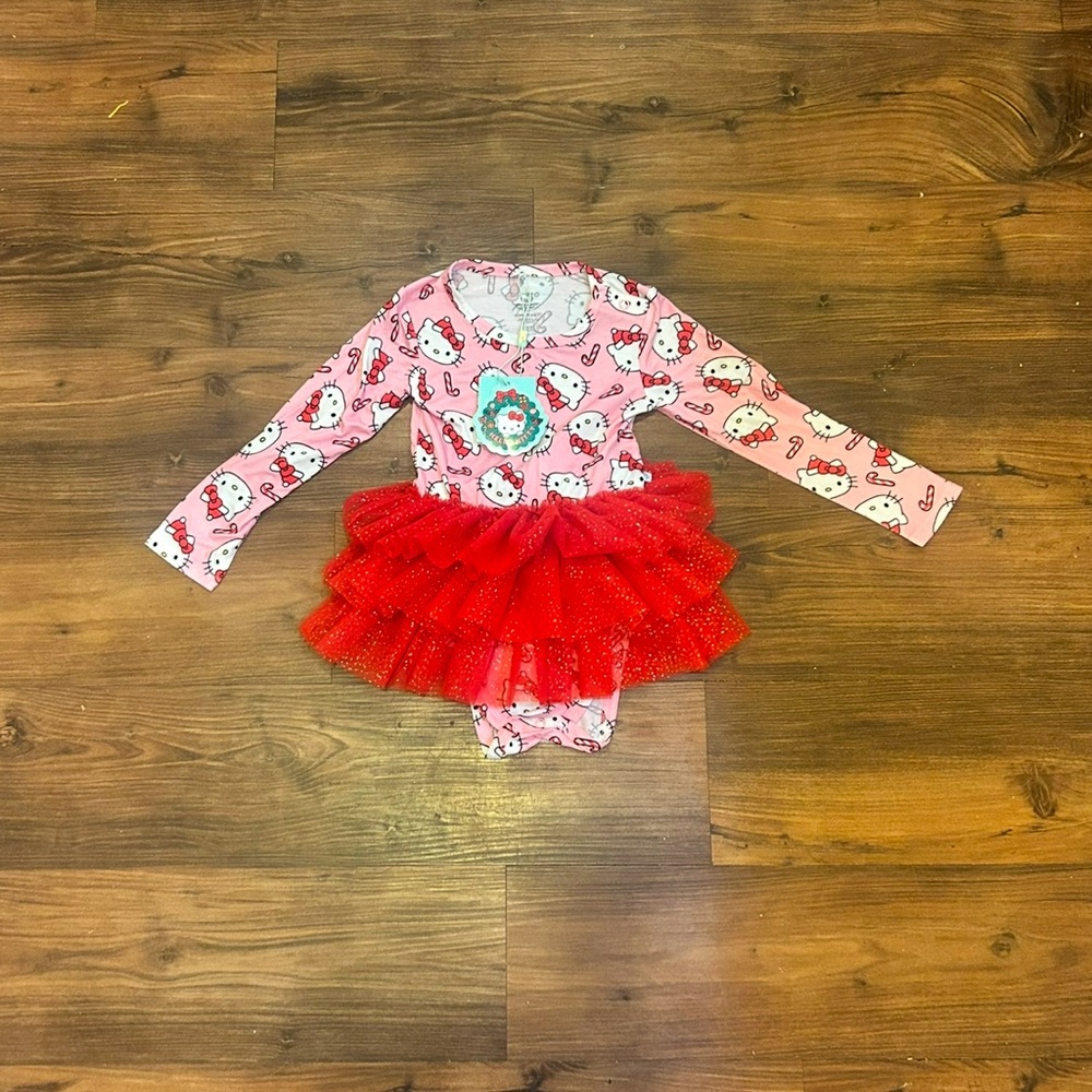 Posh Peanut Christmas Hello Kitty Candy Cane Bodysuit Long Sleeve Tutu Dress